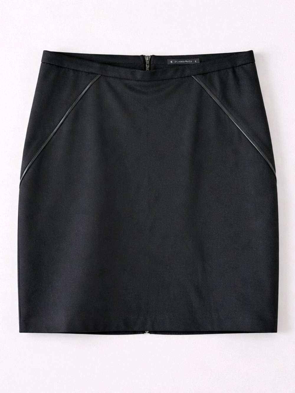 Theory Black Lamb Leather Trim Pencil Stretch Skirt Size 10 Quiet Luxury